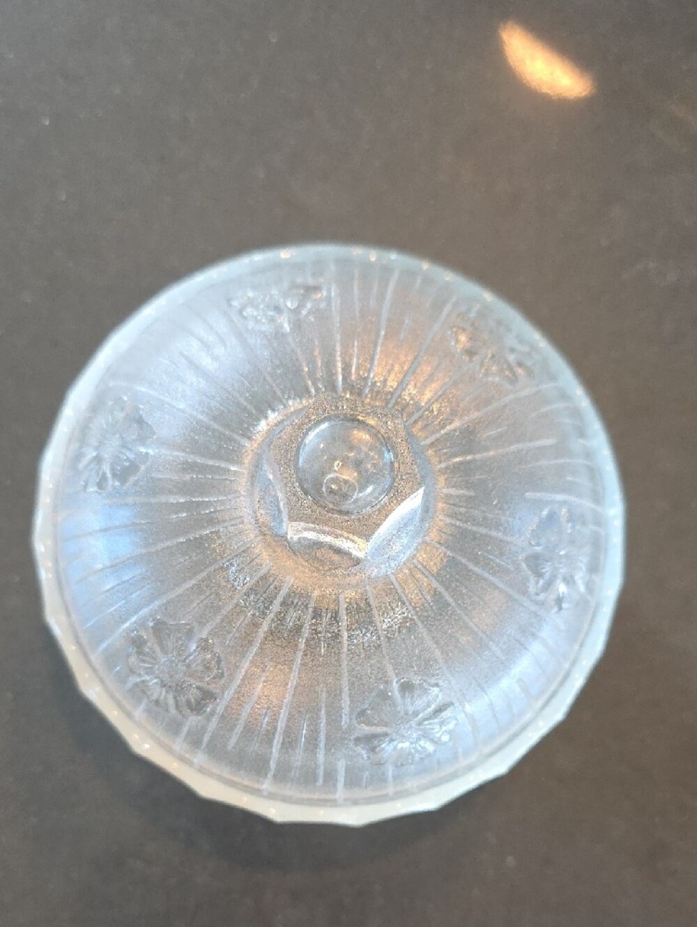 Frosted Clear Glass Sugar Bowl with Floral Motif - Picture 2 of 6